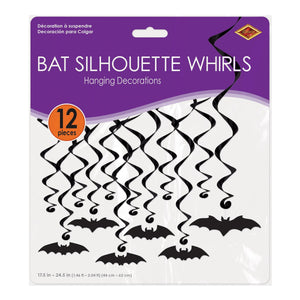 Beistle Bat Silhouette Whirls - Halloween Decor - 6 Whirls - 17.5 Inch-24.5 Inch