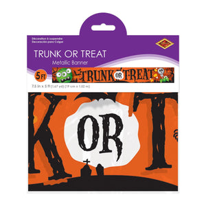 Beistle Metallic Trunk Or Treat Banner - Printed 1-ply PVC - 7.5 inch x 5 Feet