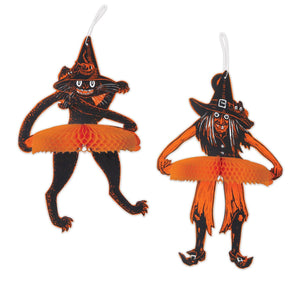 Vintage Halloween Tango Witch/Cat Decoration Set - Bulk/12 Sets