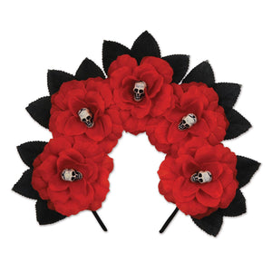 Day Of The Dead Red Floral Headband - Bulk 12 Pack