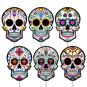 Plastic Day Of The Dead Sugar Skull Yard Signs - Bulk 36 Pack