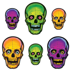 Vintage Halloween Nite-Glo Skull Cutouts - Bulk 72 Pack