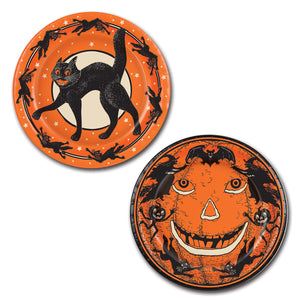 Vintage Halloween Theme Paper Plates 9 inch - Bulk 96 Pack