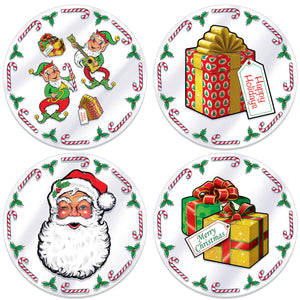 Christmas Plastic Santa's Workshop Round Placemats - Bulk 48 Pack