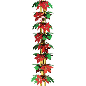 Beistle Poinsettia & Holly Garland/Column (Pack of 12) - Christmas Garland, Christmas Party Decorations, Christmas Party Supplies