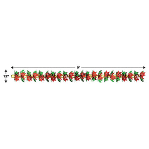 Beistle Poinsettia & Holly Garland/Column (Pack of 12) - Christmas Garland, Christmas Party Decorations, Christmas Party Supplies