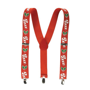 Christmas Candy Cane/Holly Suspenders - Bulk 12 Pack