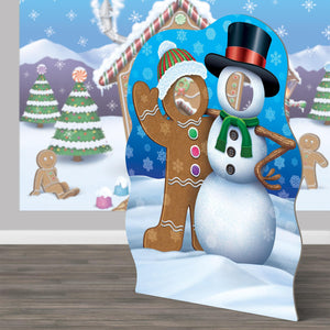 Beistle Gingerbread Man & Snowman Photo Prop Stand-Up - 49.25 inch x 37.25 inch, Christmas Photo Booth, 1/pkg, 4/case