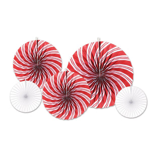 Christmas Peppermint Accordion Paper Fans - Bulk/60 Fans