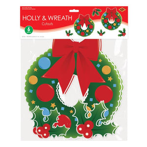 Beistle Bulk Holly/Wreath Cutout Decorations - 72 Pack