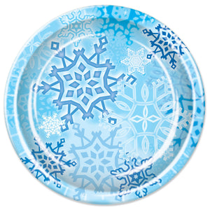 Snowflake 9 inch Paper Plates - Bulk 96 Pack