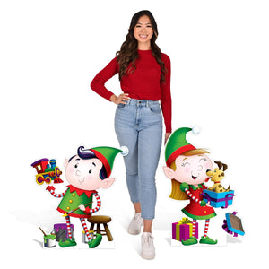 Beistle Elves Stand-Ups - Christmas/Winter Novelty - 29.5 Inch x 28 Inch & 34.25 Inch x 24 Inch