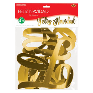 Beistle Bulk Foil Feliz Navidad Streamer - 12 Pack