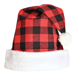 Christmas Plaid Santa Hat - Red & Black - Bulk 12 Pack