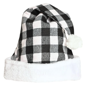 Christmas Plaid Santa Hat - Black & White - Bulk 12 Pack