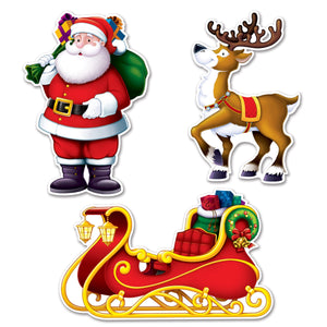 Santa, Sleigh/Reindeer Cutout Decorations - Bulk 36 Pack