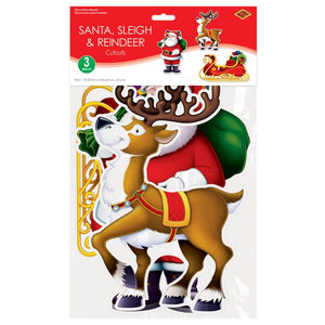 Beistle Bulk Santa, Sleigh/Reindeer Cutout Decorations - 36 Pack