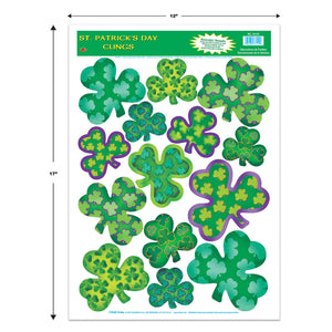 Bulk Christmas Irish-Mood Shamrock Clings (12 Sheets Per Case) by Beistle