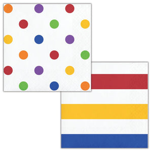 Dots & Stripes Multicolor 2-Ply Paper Beverage Napkin (16/Pkg)