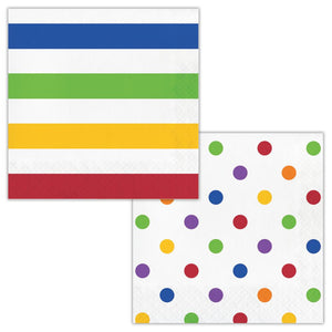 Dots & Stripes Multicolor 2-Ply Paper Luncheon Napkin (16/Pkg)