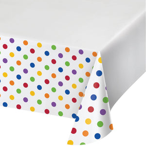 Dots & Stripes Multicolor Plastic Tablecover, 54" x 102" (1/Pkg)