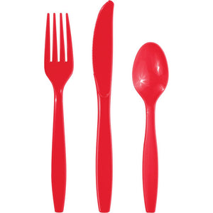 Bulk Pack of 48 Classic Red Assorted Plastic Cutlery