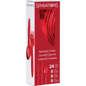 Bulk Pack of 48 Classic Red Assorted Plastic Cutlery