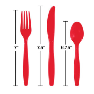 Bulk Pack of 48 Classic Red Assorted Plastic Cutlery