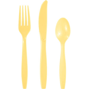 Bulk Pack of 48 Soft Yellow Assorted Plastic Cutlery