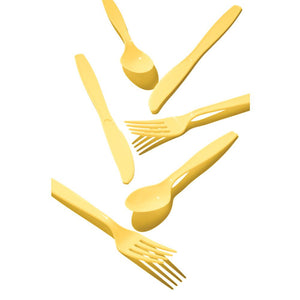 Bulk Pack of 48 Soft Yellow Assorted Plastic Cutlery