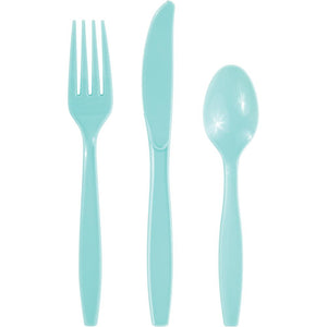 Bulk Pack of 48 Spa Blue Assorted Plastic Cutlery