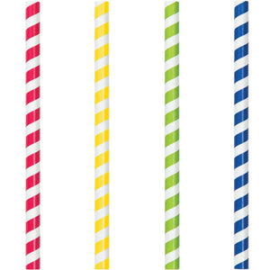 Bulk Pack of 80 Translucent 7.75" Paper Smoothie Straws Asstd Stripes