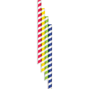 Bulk Pack of 80 Translucent 7.75" Paper Smoothie Straws Asstd Stripes