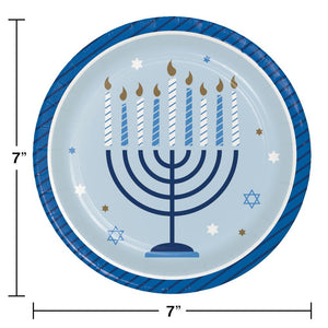 Bulk Pack of 24 Hanukkah Celebration Paper Dessert Party Plates