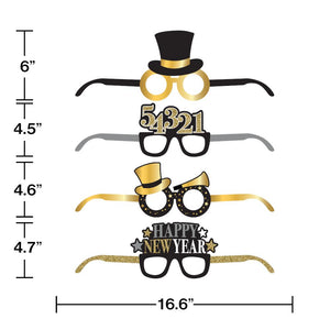 Bulk Pack of 8 New Year Deluxe Paper Eyeglasses