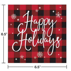 Bulk Pack of 32 Buffalo Plaid Happy Holidays Luncheon Party Napkins