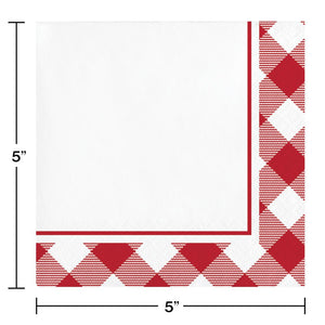 Bulk Pack of 48 Classic Gingham Beverage Napkin