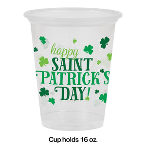 Bulk Pack of 16 Clear Happy St Pats 16Oz Plastic Cup