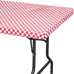 Bulk Pack of 2 Red & White Gingham 30" x 96" Rectangular Stay Put Plastic tablecover