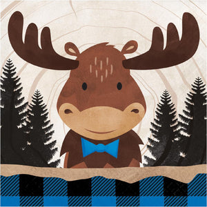 Bulk Pack of 32 Moose Blue Buffalo Plaid Luncheon Napkin