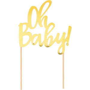 Bulk Pack of 2 Oh Baby Gold Cake Topper