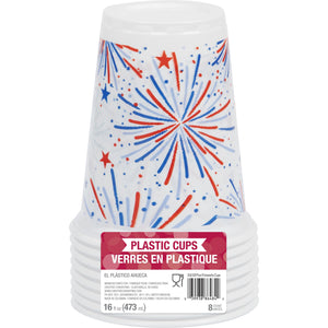 Bulk Pack of 16 Fun Fireworks Printed Plastic 16 oz Cups