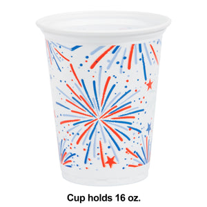 Bulk Pack of 16 Fun Fireworks Printed Plastic 16 oz Cups