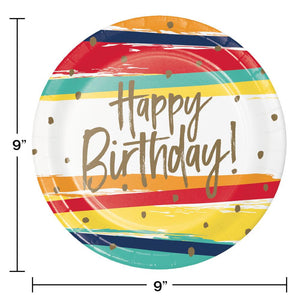 Bulk Pack of 16 Birthday Stripes Dinner Plate