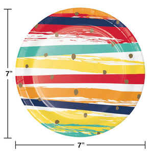 Bulk Pack of 24 Birthday Stripes Paper Dessert Plate