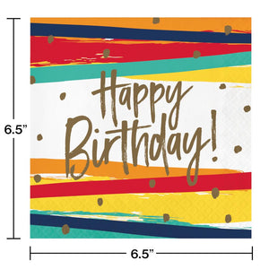 Bulk Pack of 32 Birthday Stripes Luncheon Napkin