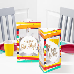 Bulk Pack of 4 Birthday Stripes 3D Centerpiece w/Danglers