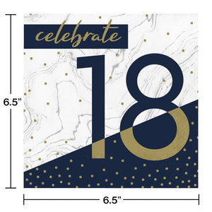 Bulk Pack of 32 Navy & Gold Milestone 18th Birthday Luncheon Napkin