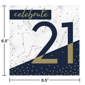 Bulk Pack of 32 Navy & Gold Milestone "21" Luncheon Napkin