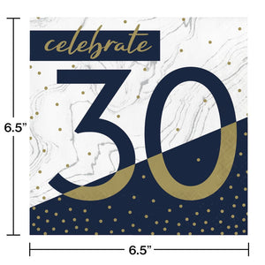 Bulk Pack of 32 Navy & Gold Milestone "30" Luncheon Napkin